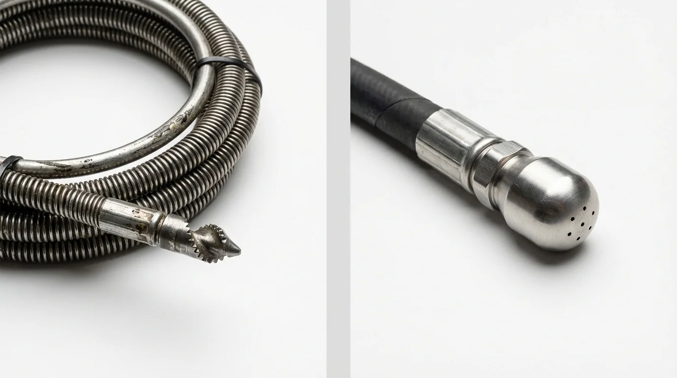 Drain snake cable and hydro jetting nozzle used for drain cleaning in Lafayette, TN