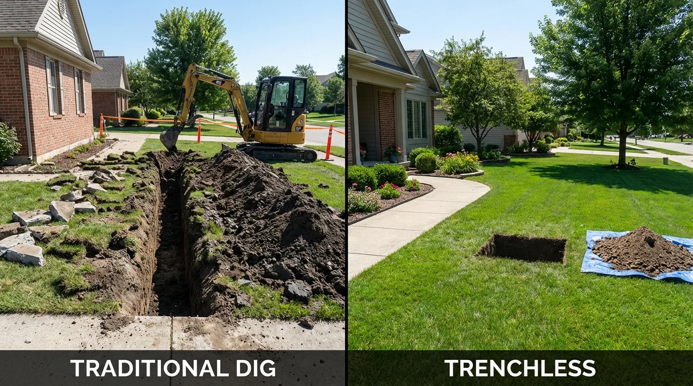 Trenchless sewer repair with minimal yard damage versus traditional excavation in Lafayette, TN